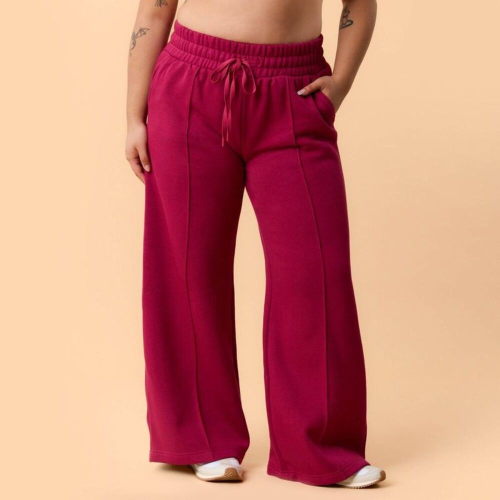 Blogilates Wide-Leg Drawstring Pants in Red 3x